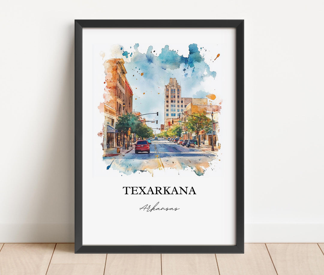 Texarkana Wall Art, Texarkana Print, Texarkana Arkansas Watercolor Art, Bowie County Gift, Travel Print, Travel Poster, Housewarming Gift