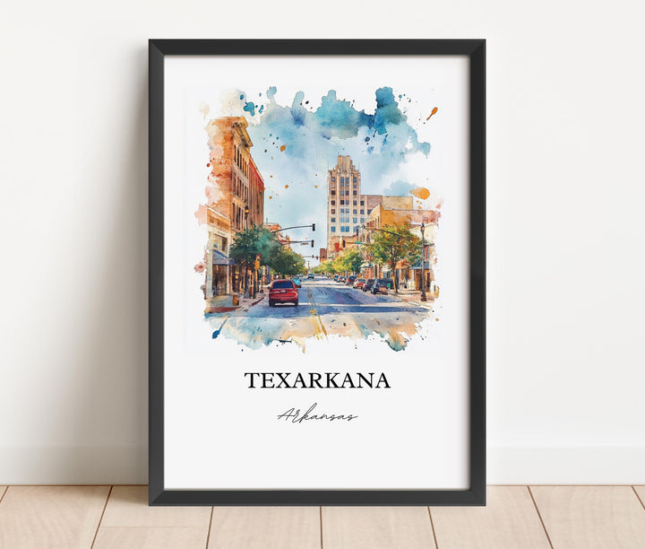 Texarkana Wall Art, Texarkana Print, Texarkana Arkansas Watercolor Art, Bowie County Gift, Travel Print, Travel Poster, Housewarming Gift
