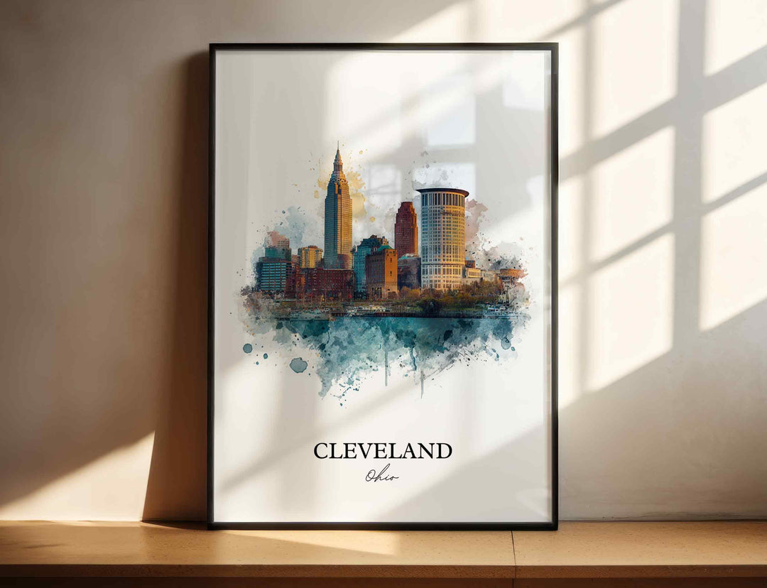 Cleveland, Ohio Art, Cleveland Print, Cleveland OH Watercolor Art, Cleveland Skyline Gift, Travel Print, Travel Poster, Housewarming Gift