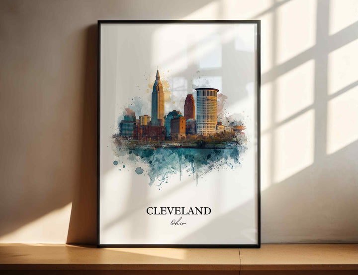 Cleveland, Ohio Art, Cleveland Print, Cleveland OH Watercolor Art, Cleveland Skyline Gift, Travel Print, Travel Poster, Housewarming Gift
