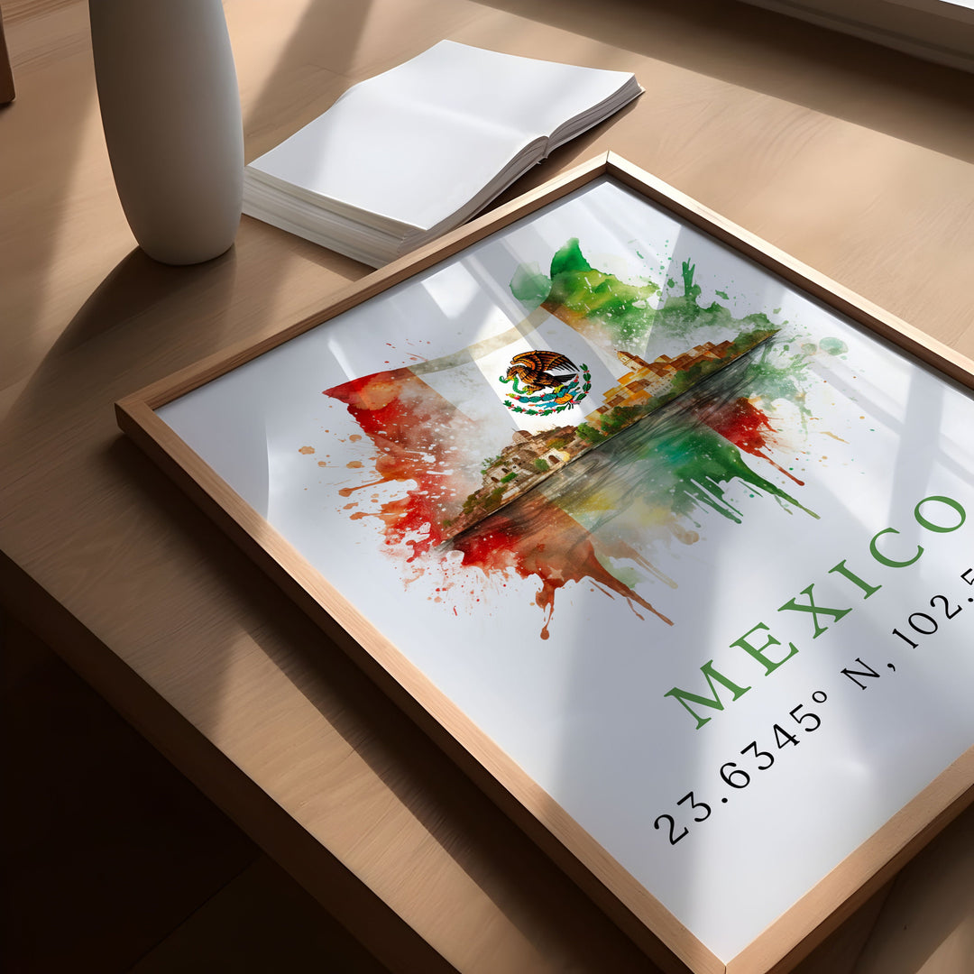 Mexico wall art - Mexico poster print with coordinates, MX Art - Framed and Unframed Options - Wedding gift, Birthday present, Custom Text