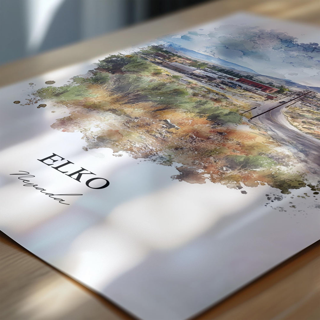 Elko Nevada Wall Art, Elko NV Print, Nevada Watercolor Art, Elko NV Gift, Travel Print, Travel Poster, Housewarming Gift