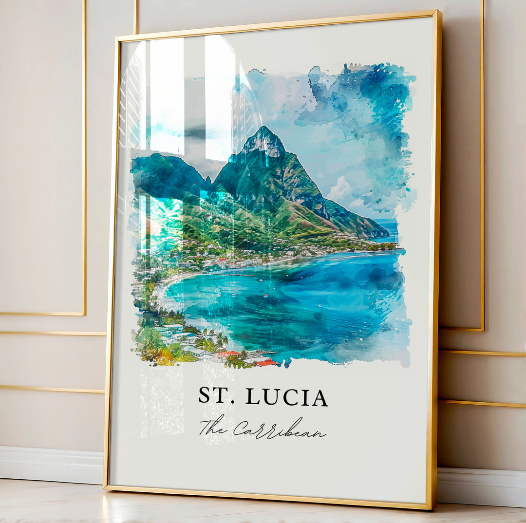 St. Lucia Wall Art, St. Lucia Print, St. Lucia Watercolor, Caribbean Island Gift,