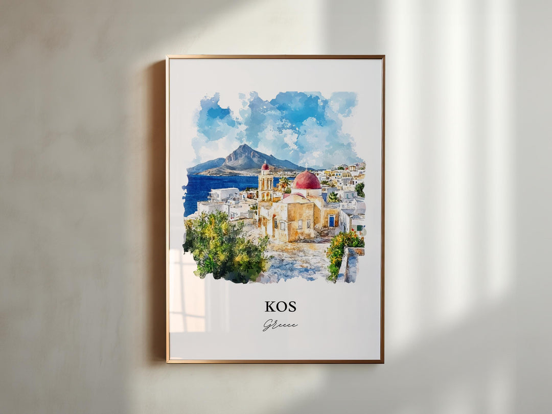 Kos Greece Wall Art, Dodecanese Islands Print, Greece Watercolor Art, Kos Greece Gift, Travel Print, Travel Poster, Housewarming Gift