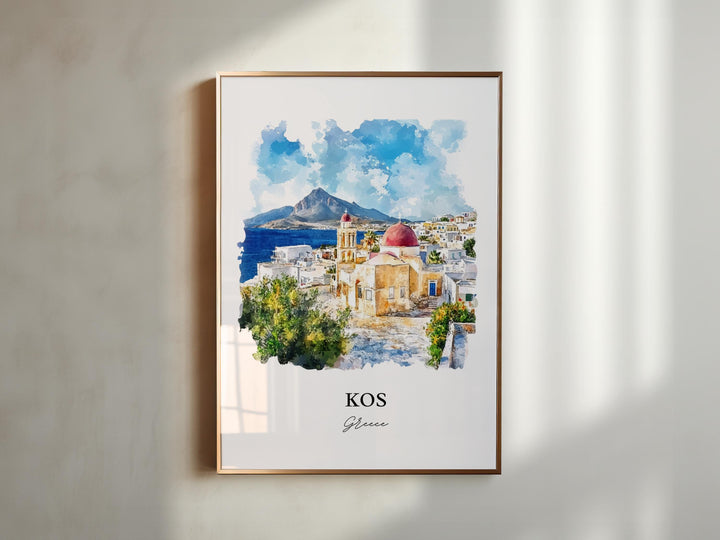 Kos Greece Wall Art, Dodecanese Islands Print, Greece Watercolor Art, Kos Greece Gift, Travel Print, Travel Poster, Housewarming Gift