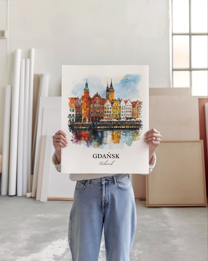 Gdansk Wall Art, Gdansk Print, Poland Watercolor Art, Gdansk Gift, Travel Print, Travel Poster, Housewarming Gift