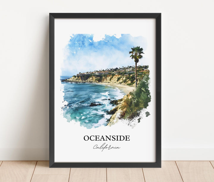 Oceanside CA Wall Art, Harbor Beach Print, SoCal Watercolor Art, Oceanside CA Gift, Travel Print, Travel Poster, Housewarming Gift