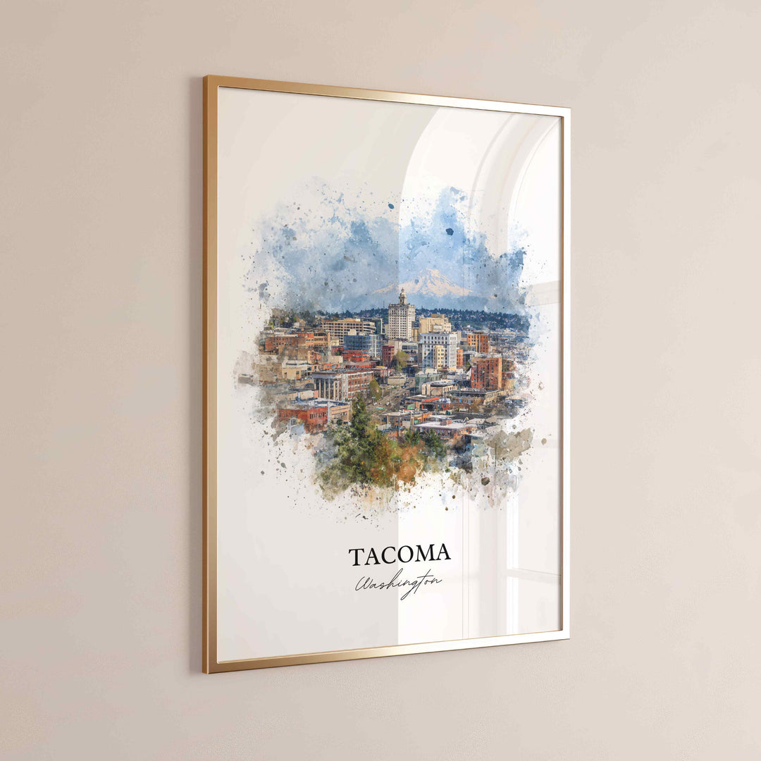 Tacoma WA Wall Art, Tacoma Print, Washington Watercolor Art, Puget Sound Gift, Travel Print, Travel Poster, Housewarming Gift