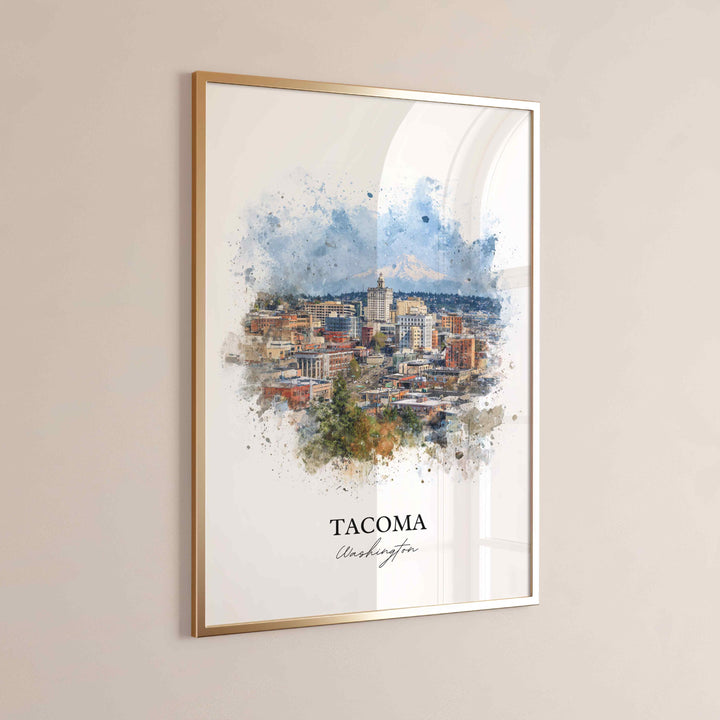 Tacoma WA Wall Art, Tacoma Print, Washington Watercolor Art, Puget Sound Gift, Travel Print, Travel Poster, Housewarming Gift