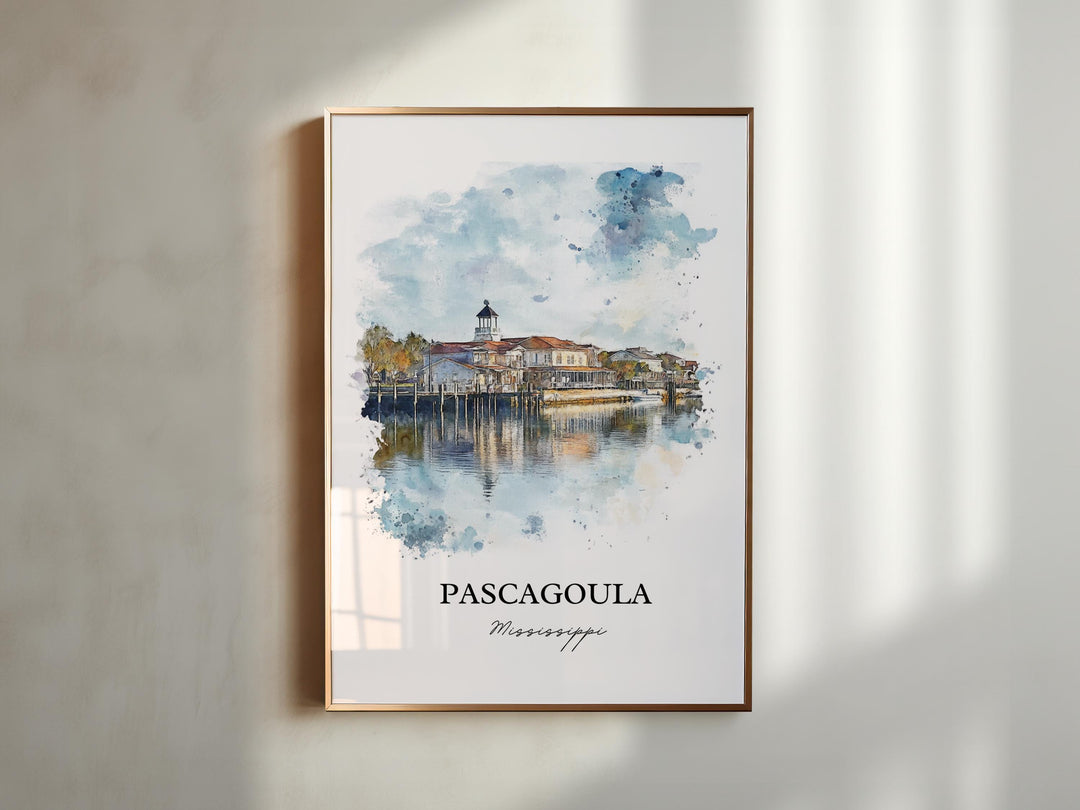 Pascagoula MS Wall Art, Jackson County Print, Mississippi Watercolor Art, Pascagoula Gift, Travel Print, Travel Poster, Housewarming Gift