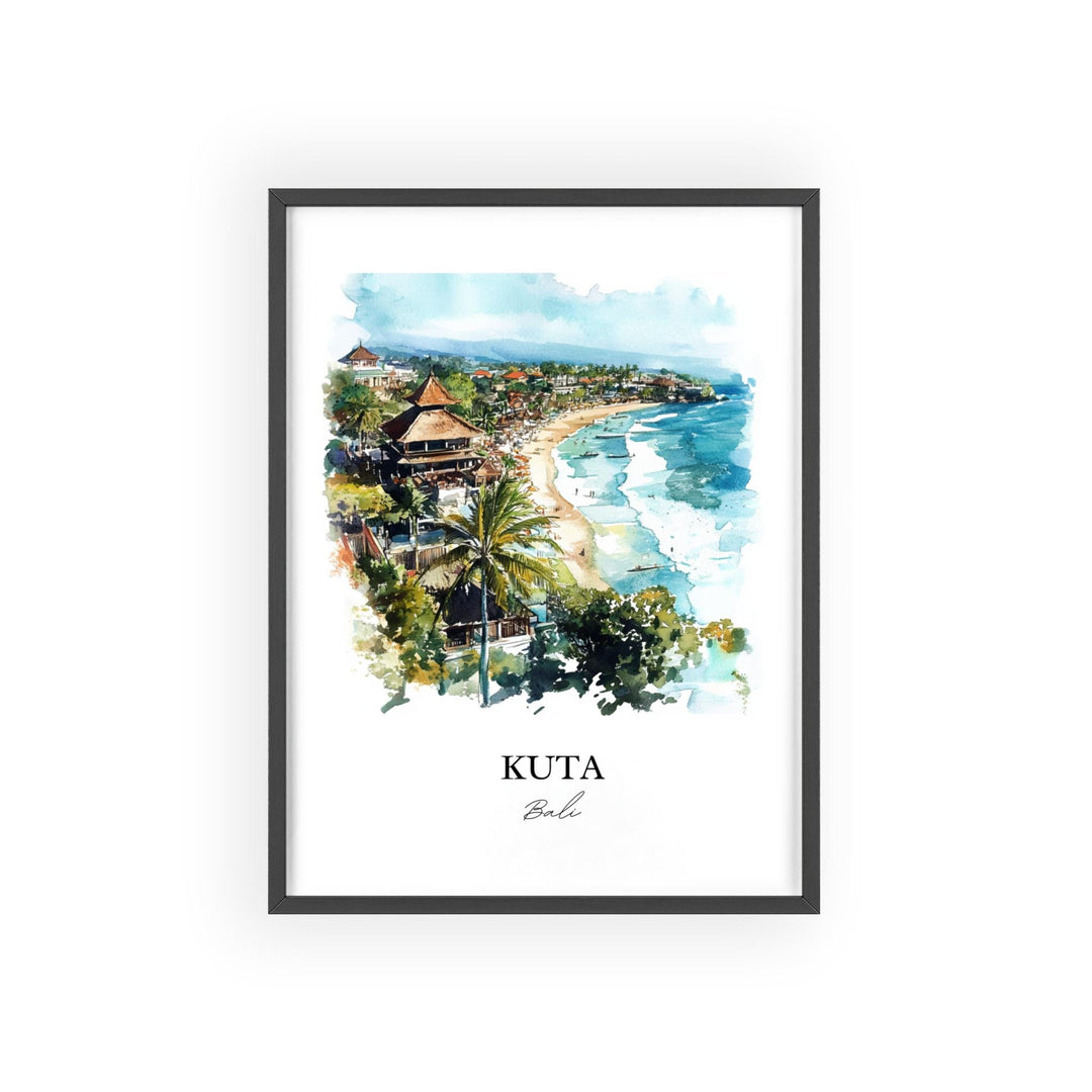 Kuta Bali Wall Art, Bali Print, Bali Watercolor Art, Kuta Bali Gift, Travel Print, Travel Poster, Housewarming Gift
