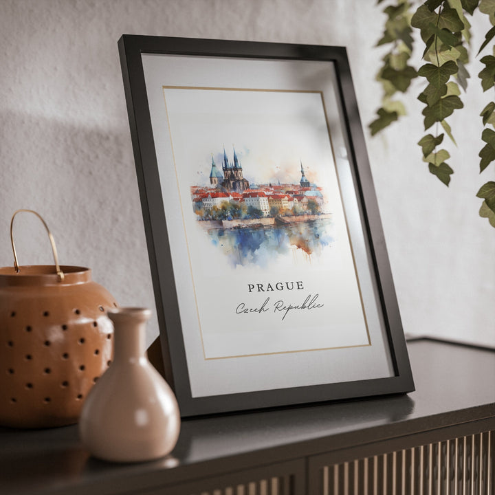 Prague traditional travel art - Czech Republic, Prague poster, Wedding gift, Birthday present, Custom Text, Personalised Gift