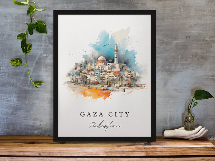 Gaza City traditional travel art - Palestine, Gaza poster print, Gaza City Wedding gift, Birthday present, Custom Text, Perfect Gift