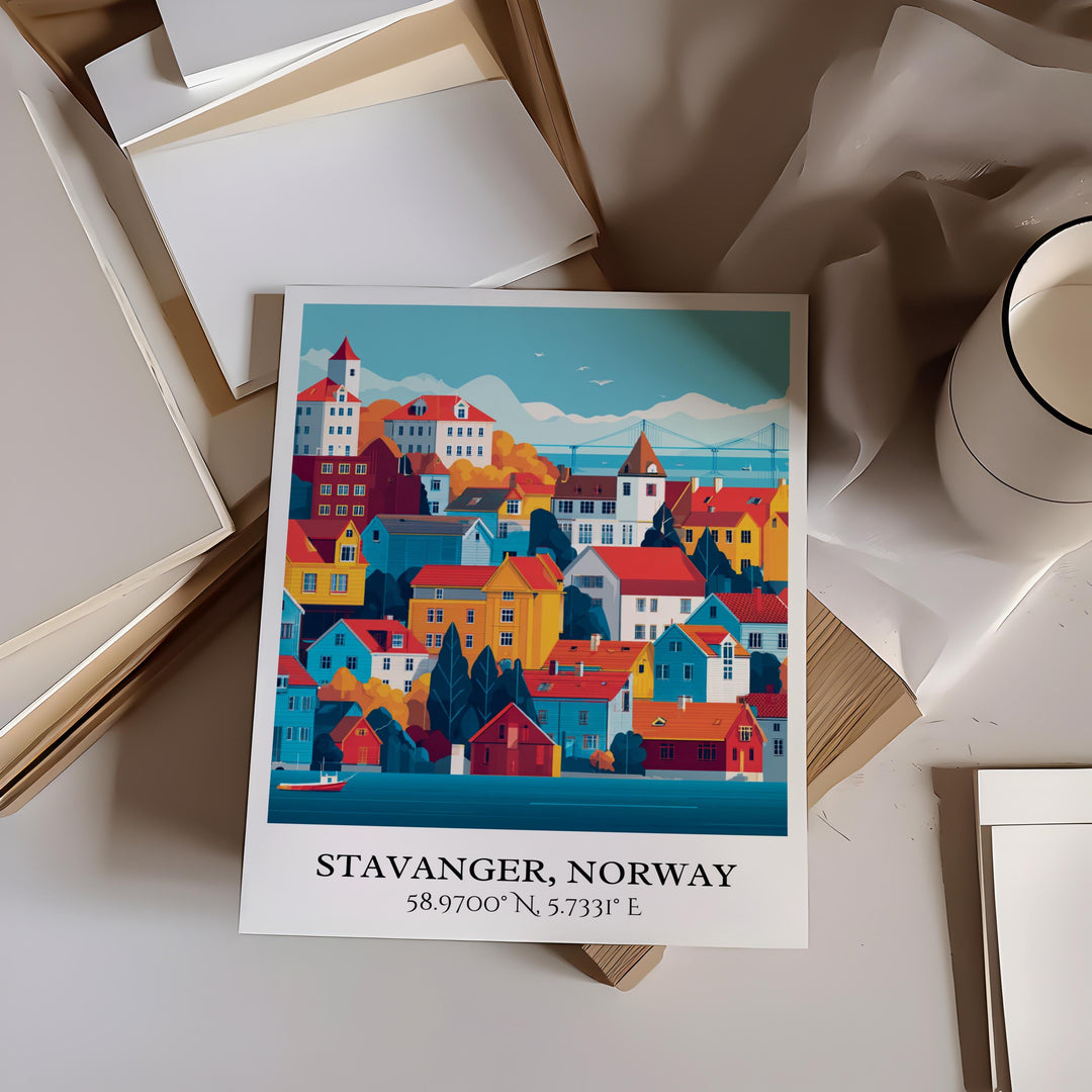 Stavanger Art, Stavanger Retro Travel Art, Norway Home Decor, Norway Gift, Norway Travel Art, Travel Prints, Housewarming Gift