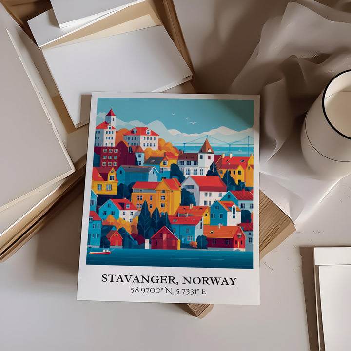 Stavanger Art, Stavanger Retro Travel Art, Norway Home Decor, Norway Gift, Norway Travel Art, Travel Prints, Housewarming Gift