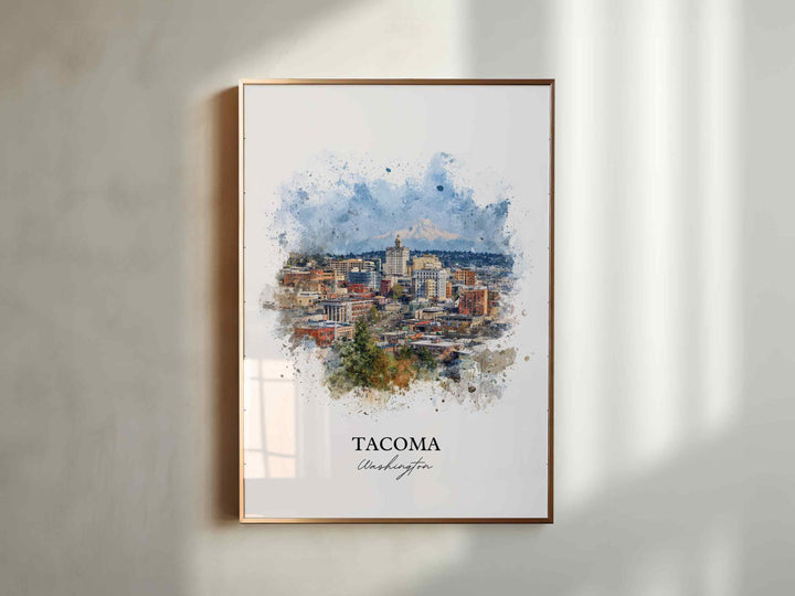 Tacoma WA Wall Art, Tacoma Print, Washington Watercolor Art, Puget Sound Gift, Travel Print, Travel Poster, Housewarming Gift