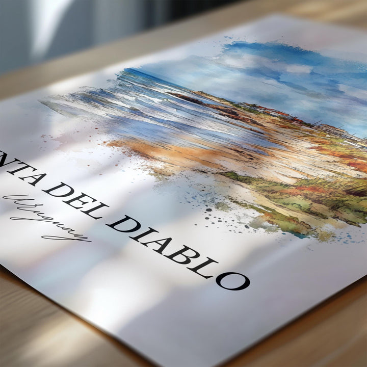 Punta del Diablo Wall Art, Pescadores Beach Print, Uruguay Watercolor, Punta del Diablo Gift, Travel Print, Travel Poster, Housewarming Gift