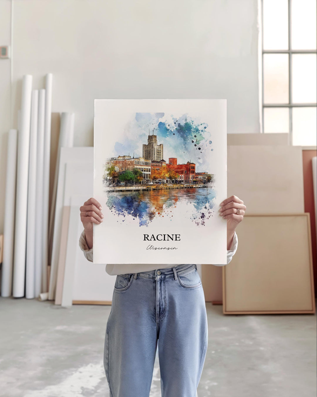 Racine WI Wall Art, Racine County Print, Wisconsin Watercolor Art, Racine WI Gift, Travel Print, Travel Poster, Housewarming Gift