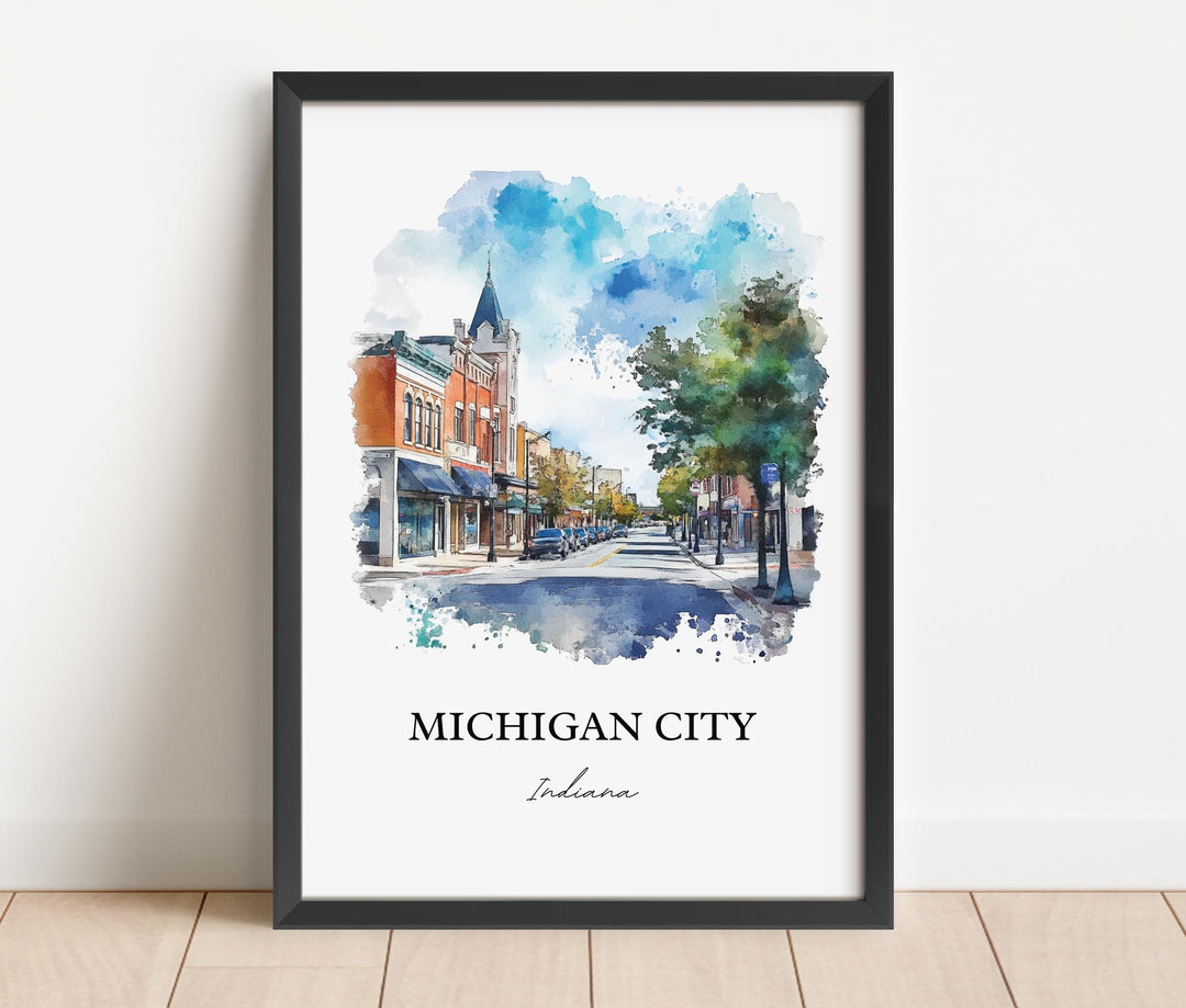 Michigan City IN Art, LaPorte County Print, Lake Michigan Watercolor, Michigan City IN Gift, Travel Print, Travel Poster, Housewarming Gift