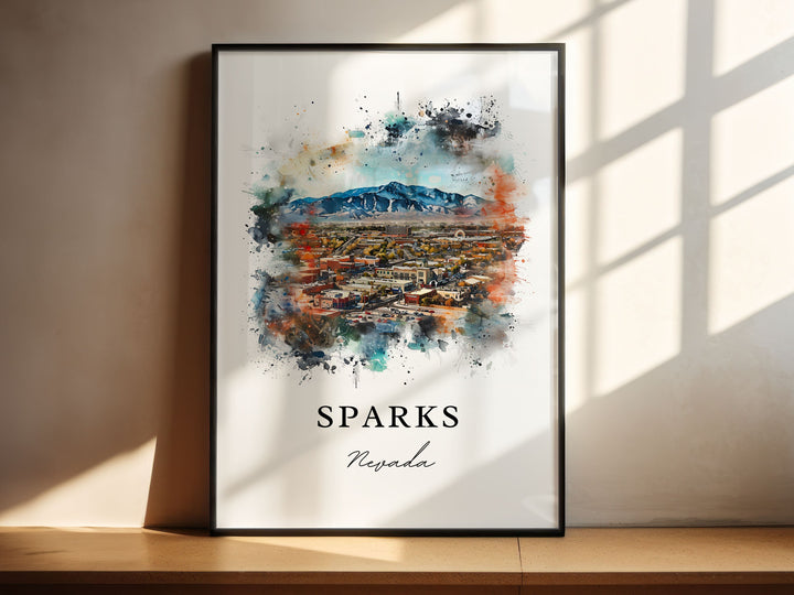 Sparks Nevada Wall Art, Sparks NV Print, Sparks Watercolor Art, Washoe County NV Gift,