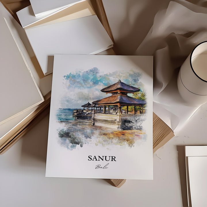Sanur Bali Wall Art, Sanur Print, Bali Watercolor Art, Sanur Bali Gift, Travel Print, Travel Poster, Housewarming Gift