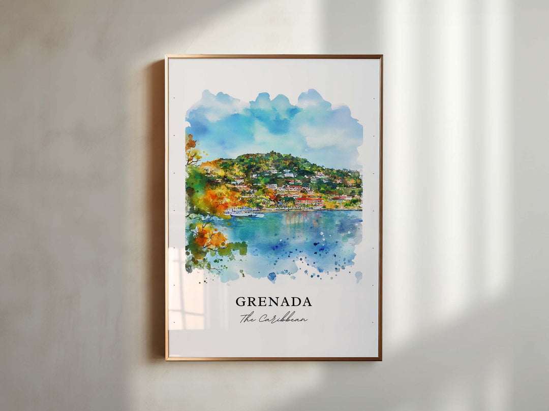 Grenada Wall Art, Grenada Caribbean Print, Grenada Watercolor Art, Grenada Island Gift,