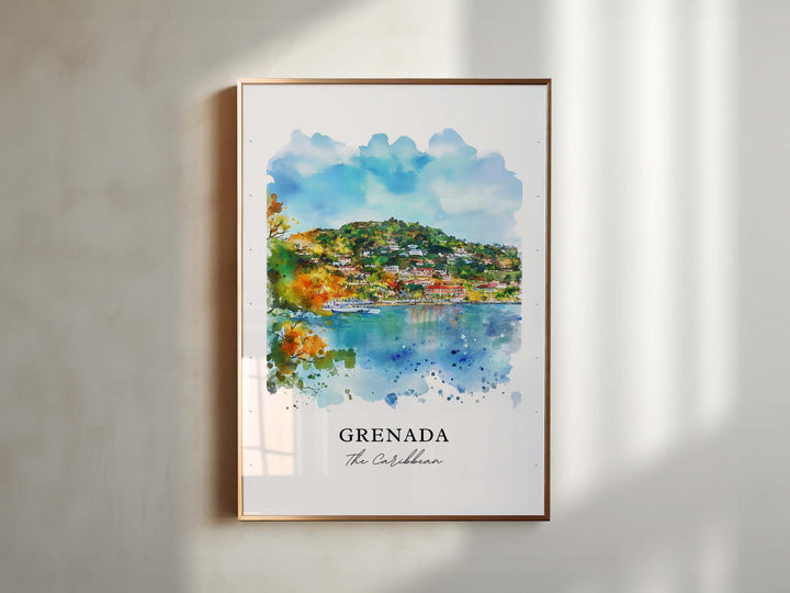 Grenada Wall Art, Grenada Caribbean Print, Grenada Watercolor Art, Grenada Island Gift,
