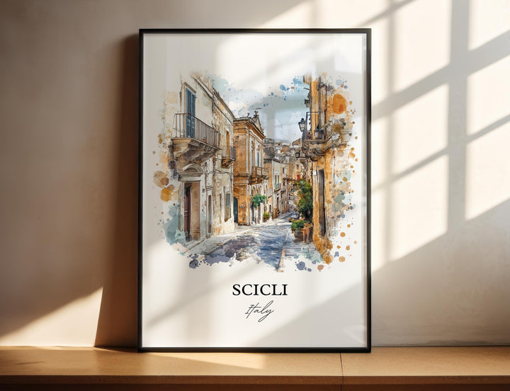 Scicli Wall Art, Ragusa Italia Print, Sicily Watercolor Art, Scicli Gift, Travel Print, Travel Poster, Housewarming Gift