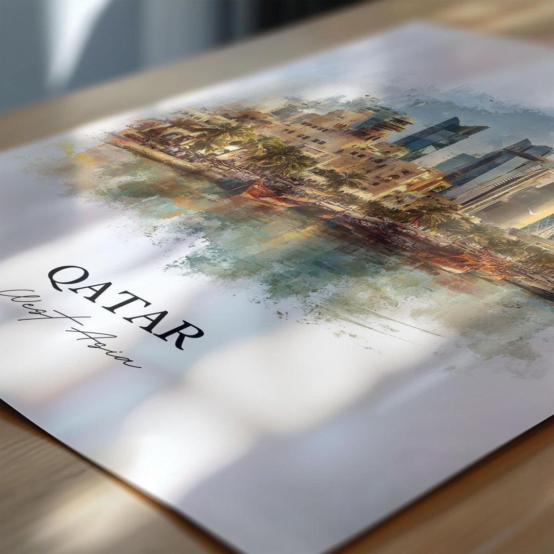 Qatar Wall Art, Qatar Print, Qatar Watercolor Art, Qatar Country Gift, Travel Print, Travel Poster, Housewarming Gift