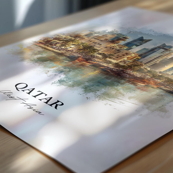Qatar Wall Art, Qatar Print, Qatar Watercolor Art, Qatar Country Gift, Travel Print, Travel Poster, Housewarming Gift