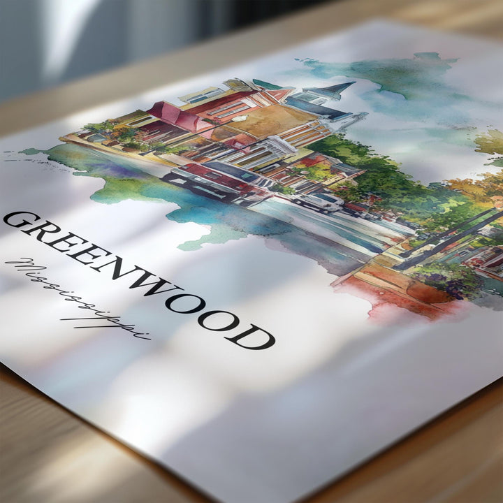 Greenwood MS Wall Art, Mississippi Print, Mississippi Artwork, Greenwood Mississippi Gift, Travel Print, Travel Poster, Housewarming Gift