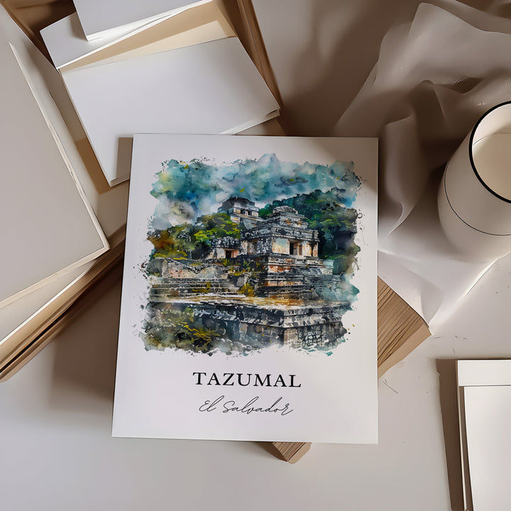 Tazumal, El Salvador – Watercolor Art Print
