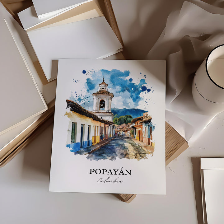 Popayán Wall Art, Bogotá Print, Colombia Watercolor Art, Popayán Colombia Gift, Travel Print, Travel Poster, Housewarming Gift