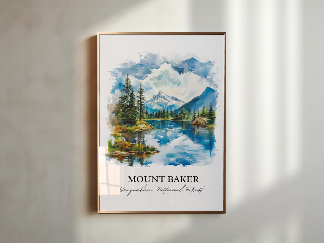 Mount Baker WA Wall Art, Snoqualmie Forest Print, Washington St Watercolor, Mount Baker Gift, Travel Print, Travel Poster, Housewarming Gift
