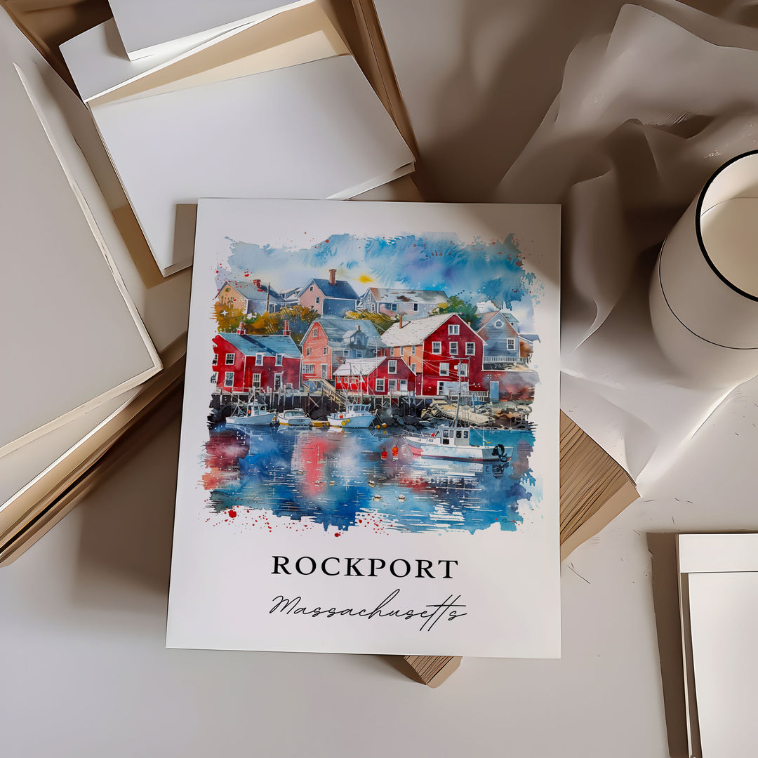 Rockport MA Wall Art, Rockport Mass Print, Gloucester MA Watercolor, Rockport MA Gift,