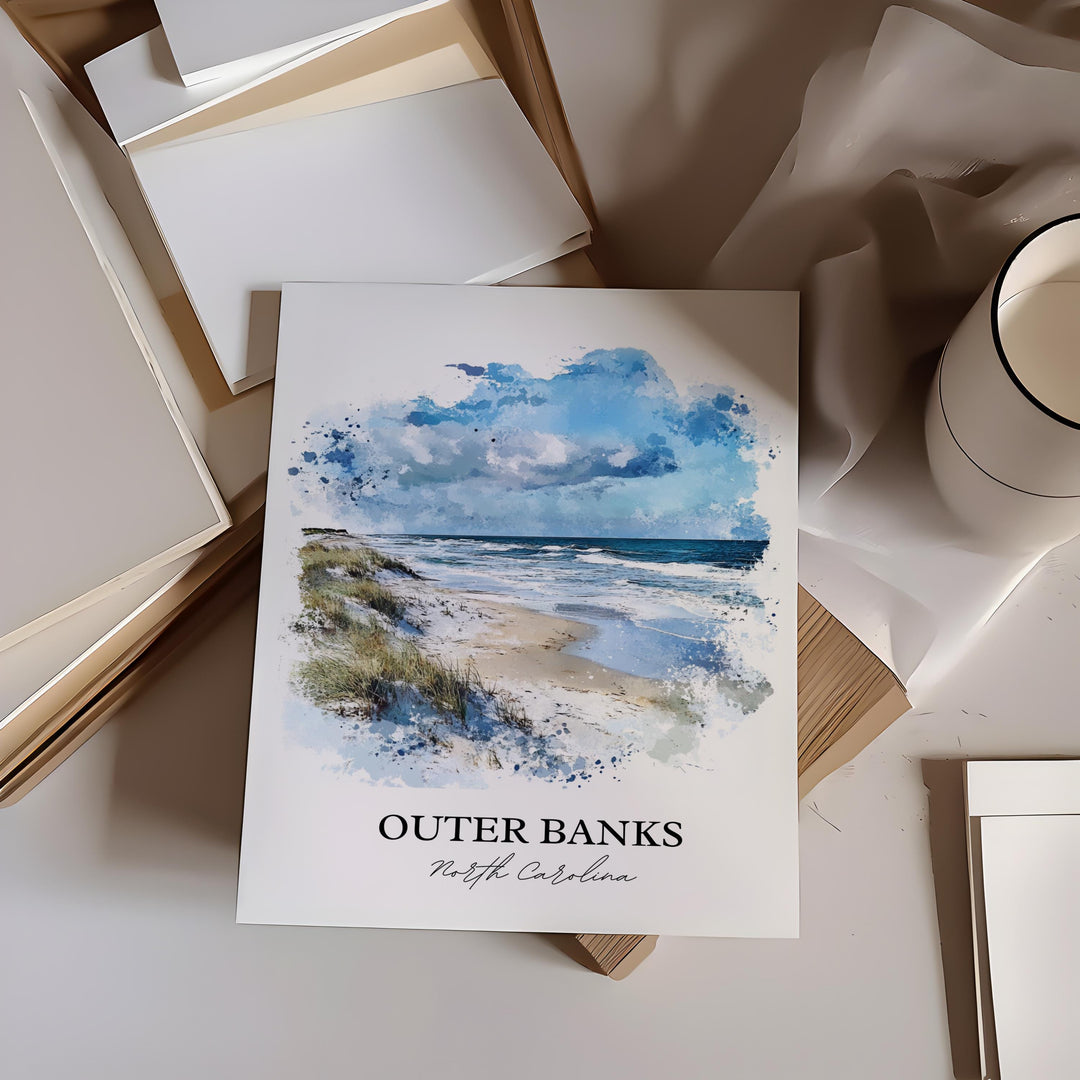 Outer Banks Wall Art, Outer Banks NC Print, OBX Watercolor Art, Outer Banks Gift, Travel Print, Travel Poster, Housewarming Gift