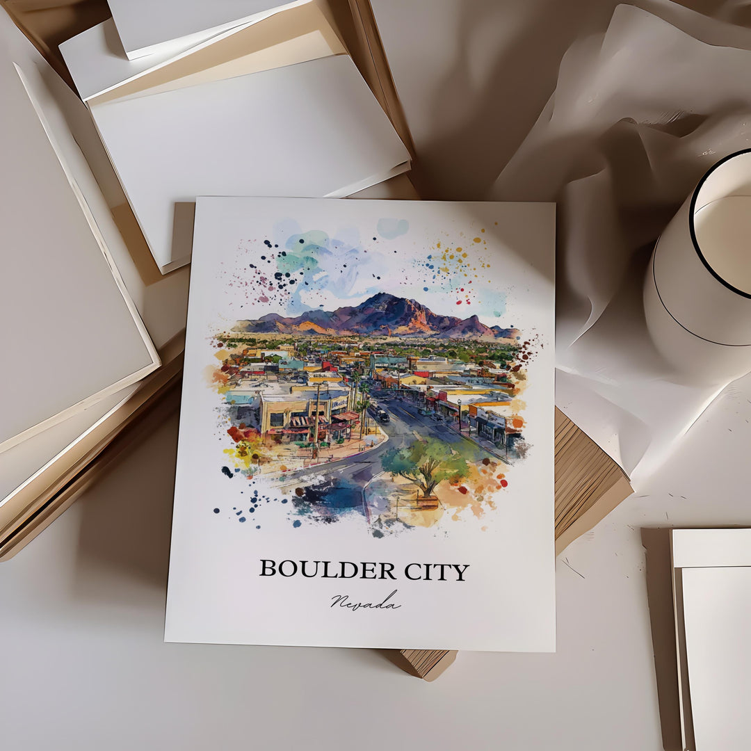 Boulder City NV Wall Art, Boulder City Nevada Print, Nevada Watercolor, Boulder City Gift, Travel Print, Travel Poster, Housewarming Gift