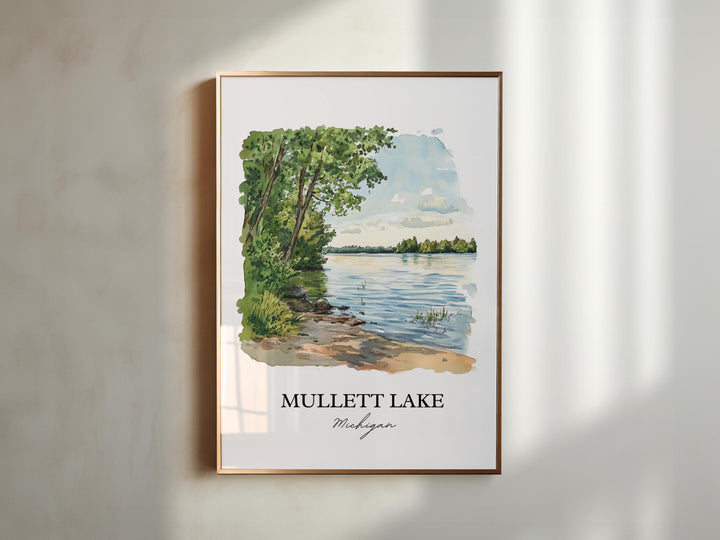 Mullett Lake Wall Art, Cheboygan County Print, Michigan Watercolor Art, Mullett Lake Gift, Travel Print, Travel Poster, Housewarming Gift