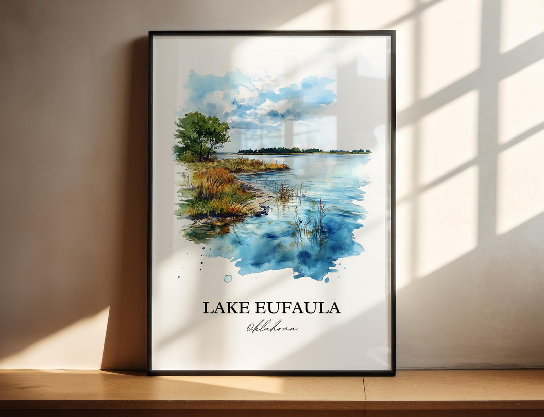 Lake Eufaula Wall Art, Eufaula Print, Oklahoma Watercolor Art, Lake Eufaula OK Gift, Travel Print, Travel Poster, Housewarming Gift