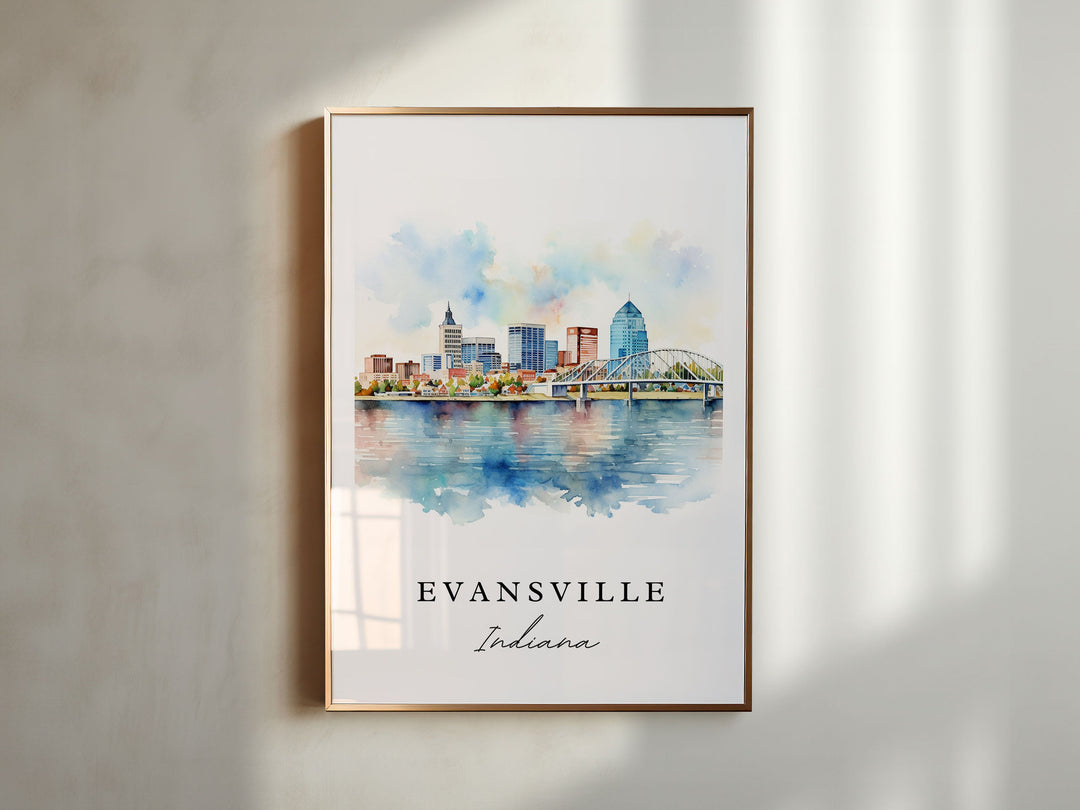 Evansville traditional travel art - Illinois, Evansville poster, Wedding gift, Birthday present, Custom Text, Personalized Gift