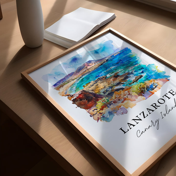 Lanzarote Wall Art, Canary Islands Print, Lanzarote Watercolor Art, Lanzarote Spain Gift,