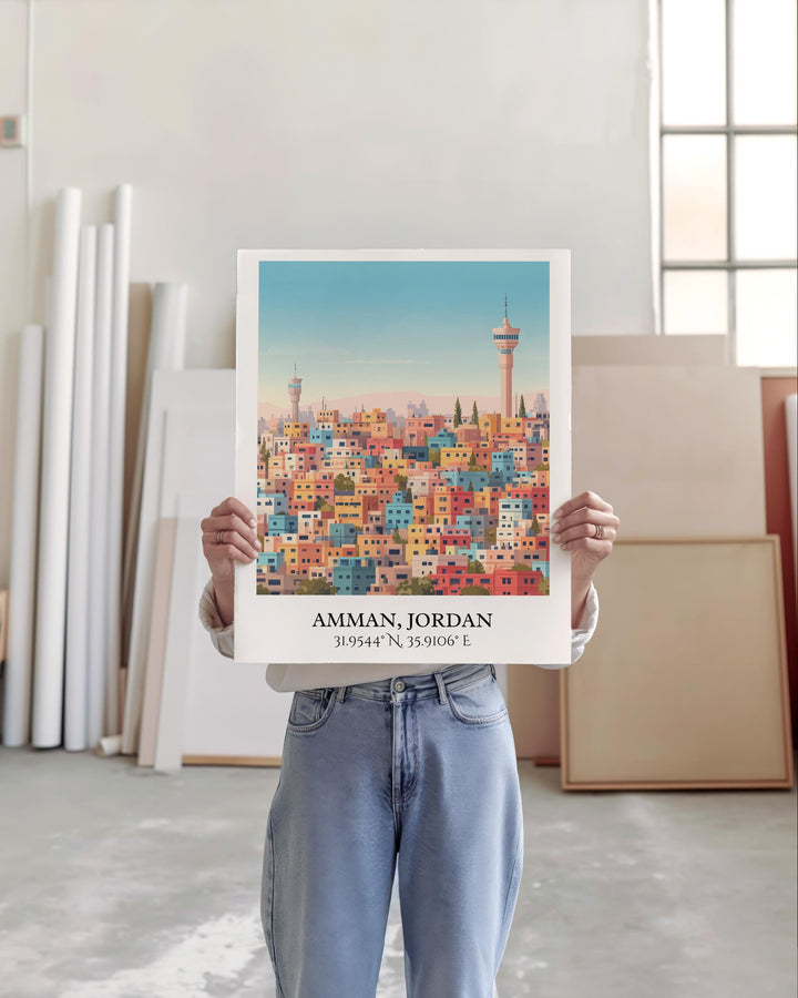 Amman Jordan Art, Amman Retro Travel Art, Amman Home Decor, Jordan Gift, Jordan Country Travel Art, Travel Prints, Housewarming Gift