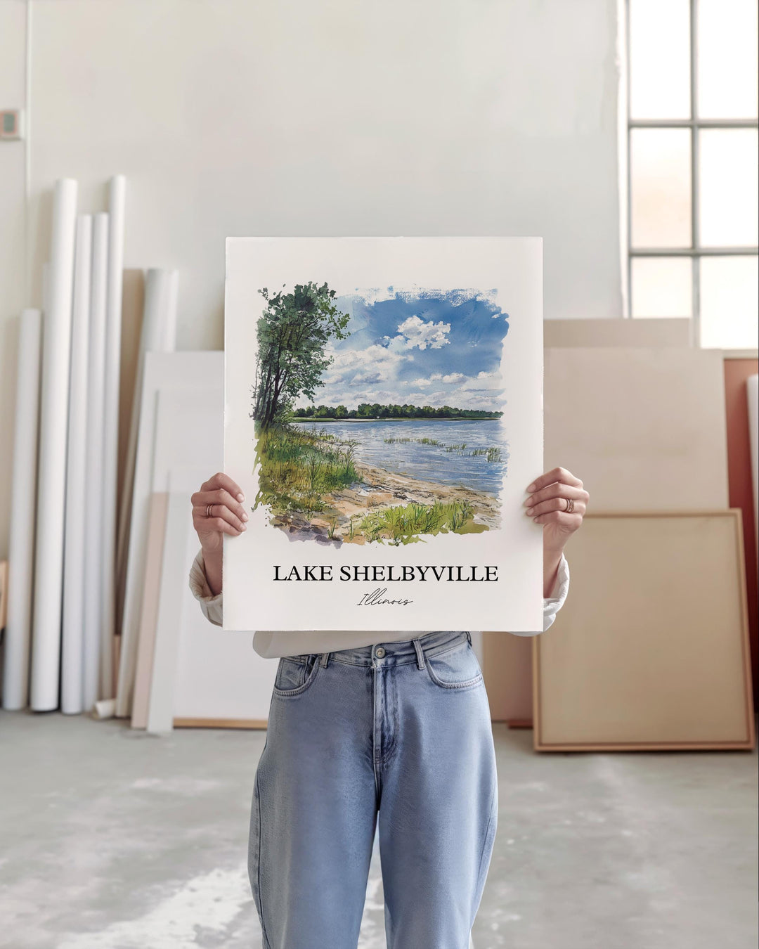 Lake Shelbyville Wall Art, Shelby County Print, Illinois Watercolor, Lake Shelbyville Gift, Travel Print, Travel Poster, Housewarming Gift