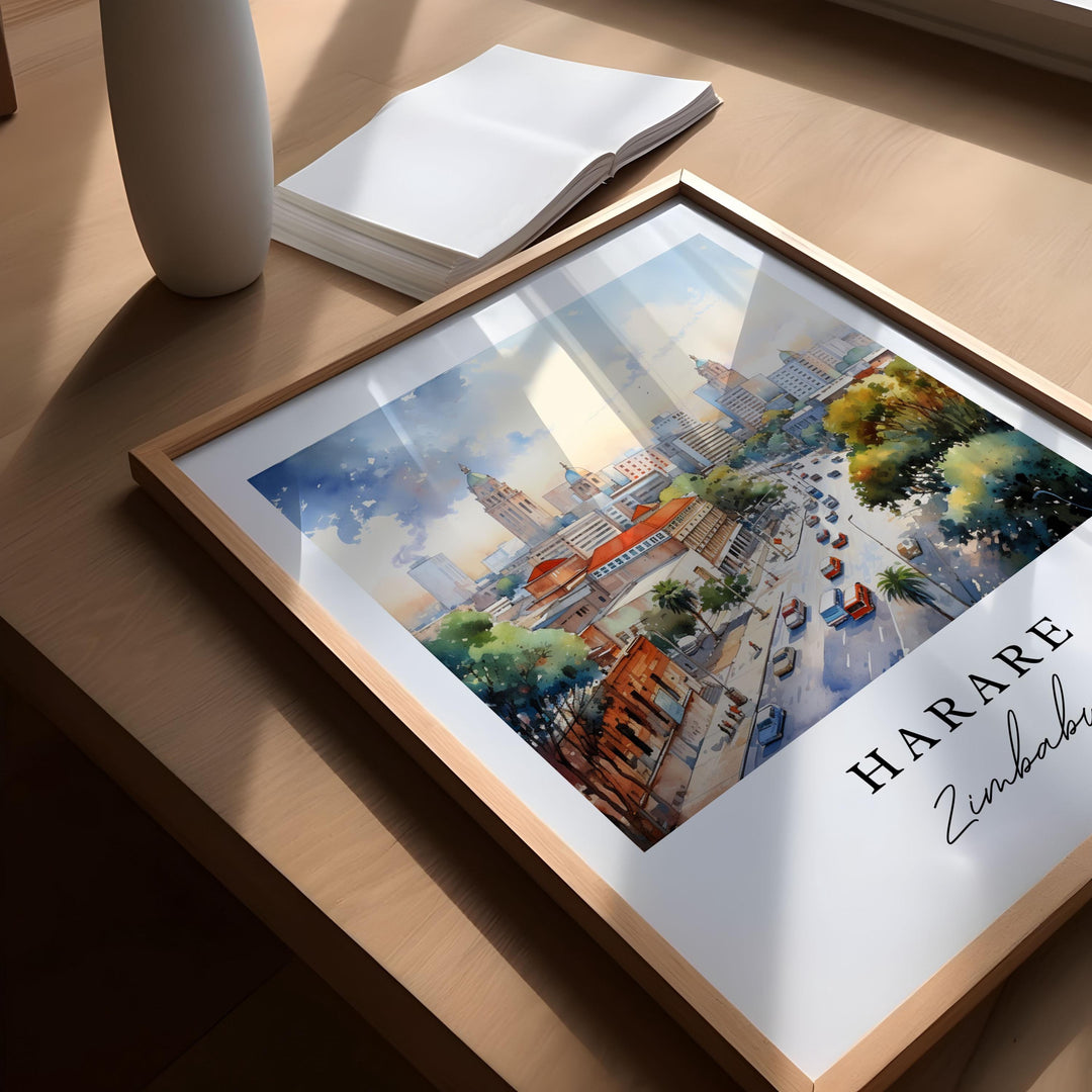 Harare wall art - Zimbabwe, Harare poster, Harare Wedding gift, Harare Zimbabwe Skyline, Custom Text, Personalized Gift