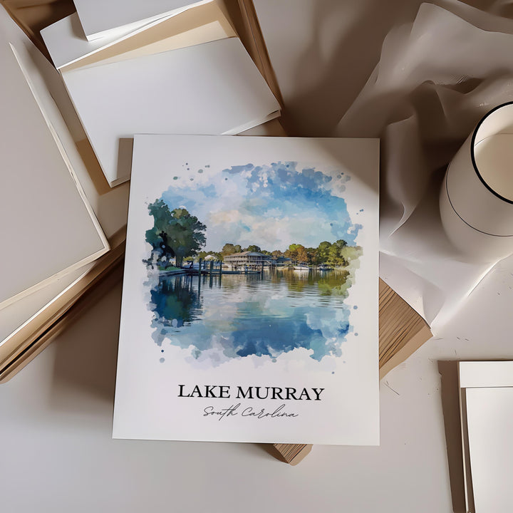 Lake Murray Wall Art, Chapin SC Print, South Carolina Watercolor Art, Lake Murray SC Gift, Travel Print, Travel Poster, Housewarming Gift