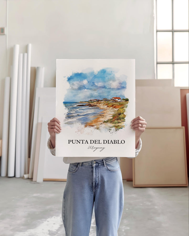 Punta del Diablo Wall Art, Pescadores Beach Print, Uruguay Watercolor, Punta del Diablo Gift, Travel Print, Travel Poster, Housewarming Gift