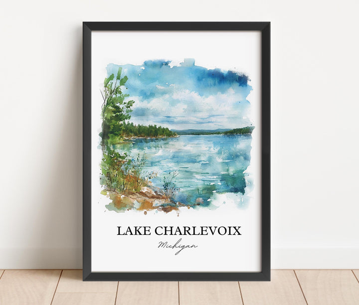 Lake Charlevoix Wall Art, Charlevoix Print, Michigan Watercolor Art, Lake Charlevoix Gift, Travel Print, Travel Poster, Housewarming Gift