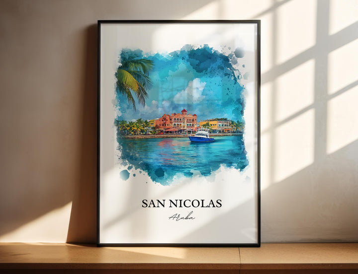 San Nicolas Wall Art, Oranjestad Print, Aruba Watercolor Art, San Nicolas Aruba Gift, Travel Print, Travel Poster, Housewarming Gift