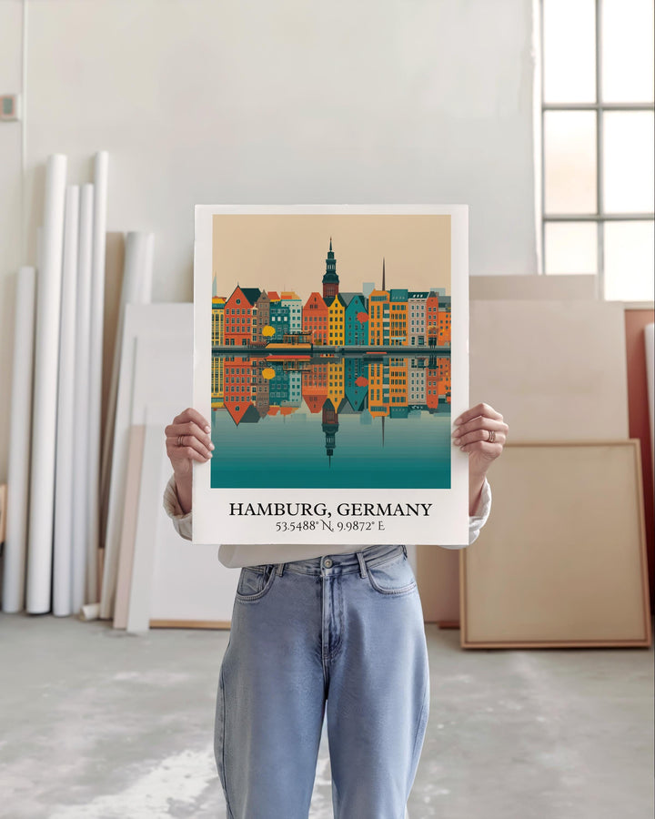 Hamburg Art, Hamburg Germany Retro Travel Art, Germany Home Decor, Germany Gift, Germany Travel Art, Travel Prints, Housewarming Gift