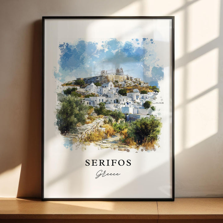 Serifos Greece Wall Art, Serifos Print, Cyclades Greece Watercolor Art, Milos Gift,